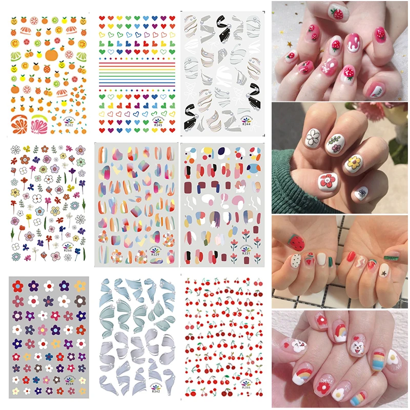 Симпатичные Фрукты наклейки для ногтей цветы DIY Nail Art печать узор маникюр слайдер