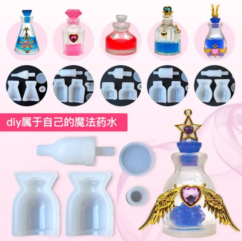 

Small Bottle Container and Stopper UV Resin Epoxy Silicone Mold Jewelry Casting Trays Set Make lovely 3D miniature perfume bott