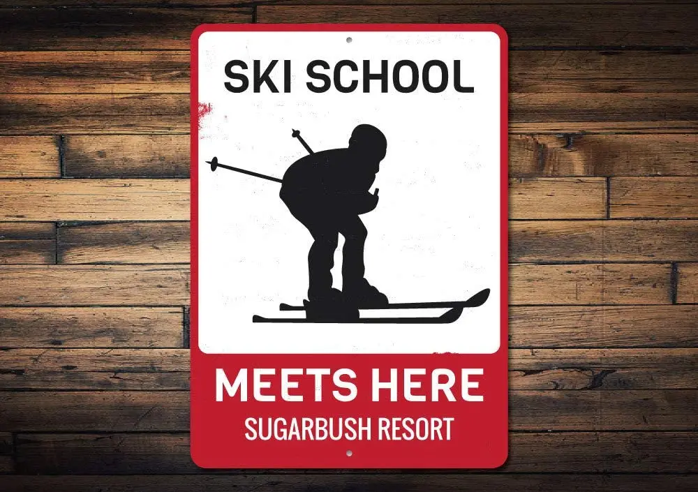 

BLESFEST Ski School Meets Here Sign, Personalized Ski Resort Location Name Metal Decor, Custom Skiing Lover Skier Gift - Novelty
