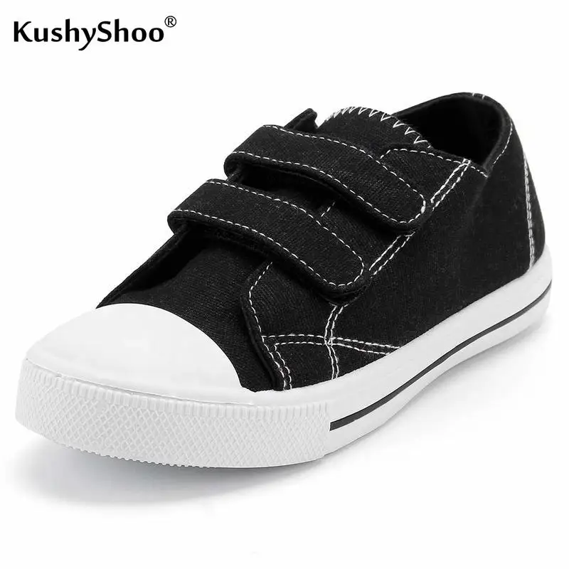 KushyShoo Kid Shoes Girls Sneakers Low Top Toddler Canvas with Dual Hook and Loops Solid Casual Children's 2019 | Детская одежда и