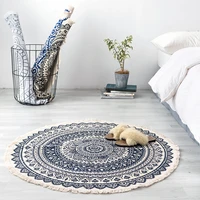 cotton and linen retro bedroom living room bedside carpet floor mat wholesale household tassel printing round carpet