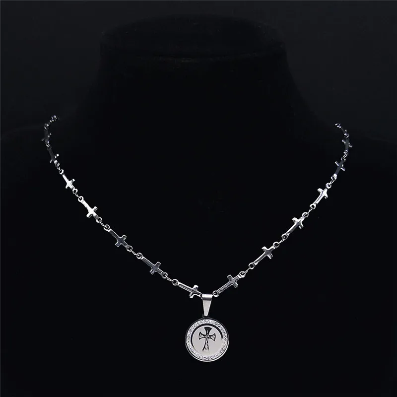 

Stainless Steel Crystal Small Cross Necklace Pendant for Women/Men Silver Color Choker Necklace Jewelry collier chaîne N8032S02