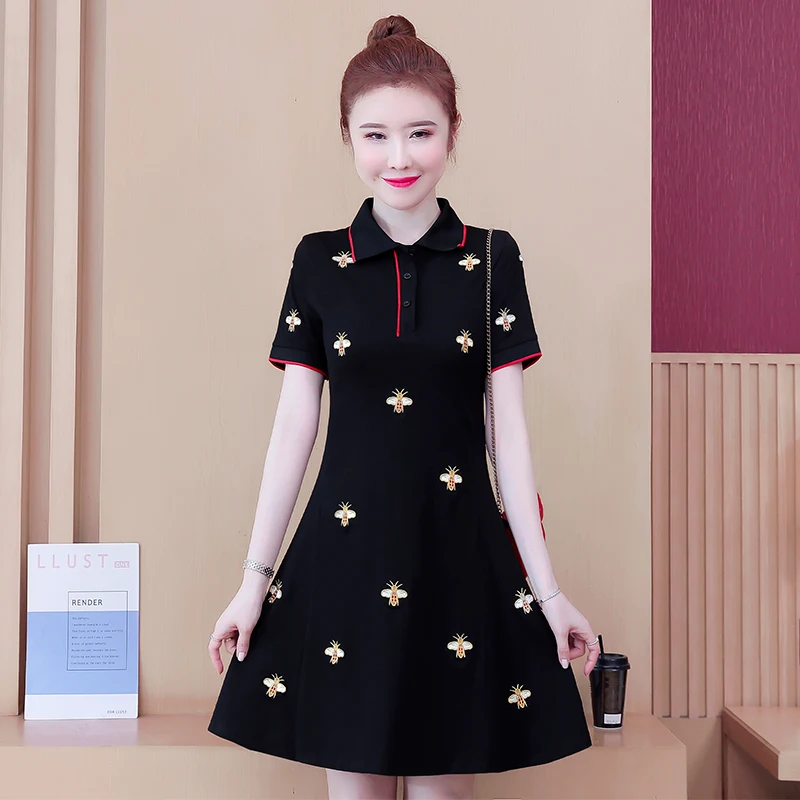 

POLO Collar Embroidered Dress 2021 Summer New Summer New Large Size Slim Thin Short Sleeve Casual Sports Skirt