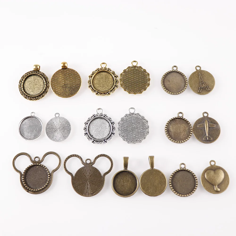 10 шт. 18 мм античный золотой и серебряный браслет Камея Кабошон один обруч круглый