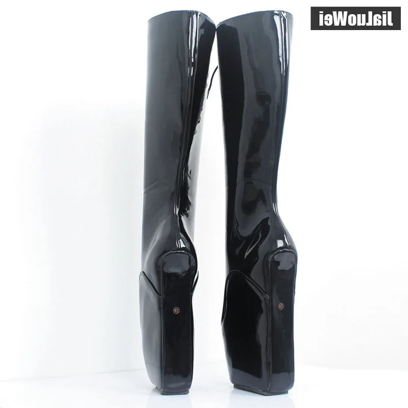 Брендовые балетки на очень высоком каблуке 18 см женские сапоги из лакированной