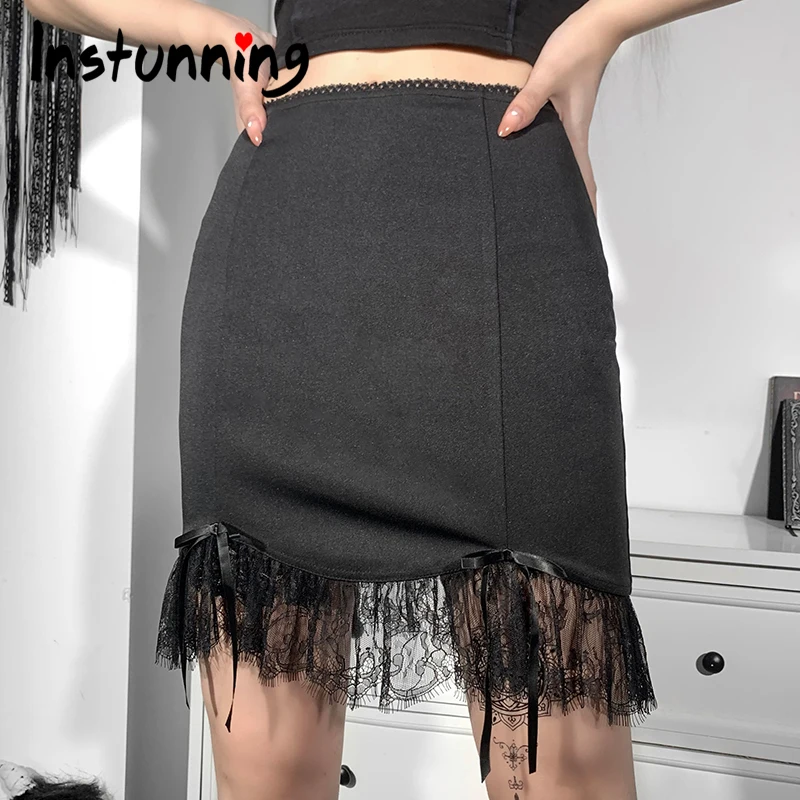 

Instunning Women Lace Tassel Bandage Casual Skirt Summer 2021 High Waist Irregular Hem Bodycon Clubwear Sexy Mini Solid Skirts