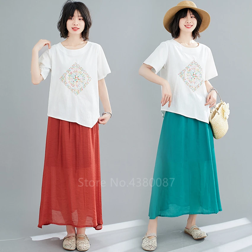 

Top+Skirt Traditional Chinese Clothing for Women Hanfu Tai Chi Kung Fu Uniform Cotton Linen Casual Comfortable Embroidery Dress