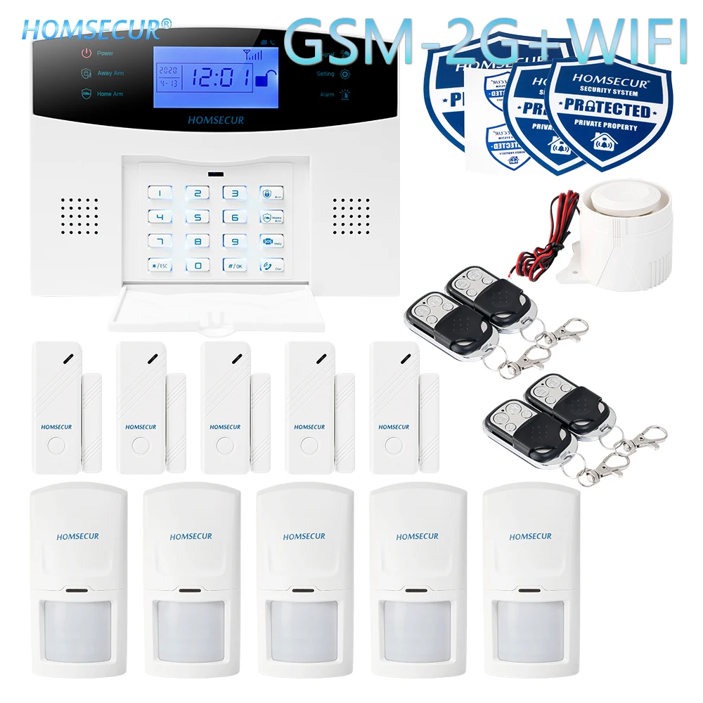 HOMSECUR беспроводный & Проводная WIFI GSM SMS автоматическая система охранной сигнализации + SOS Intercom