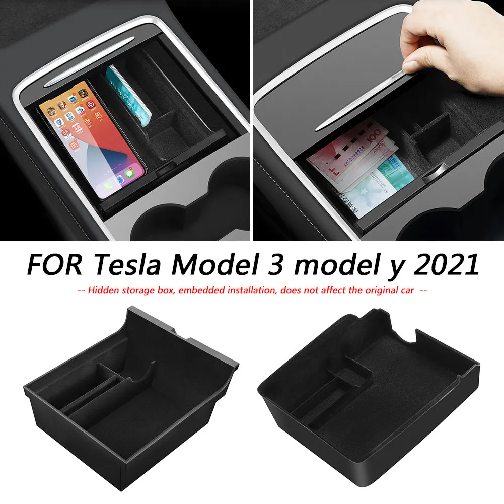 Car Center Console Flocking Organizer Containers for Tesla Model 3 Y 2021 Armrest Storage Box Tray Interior Accessories | Автомобили и