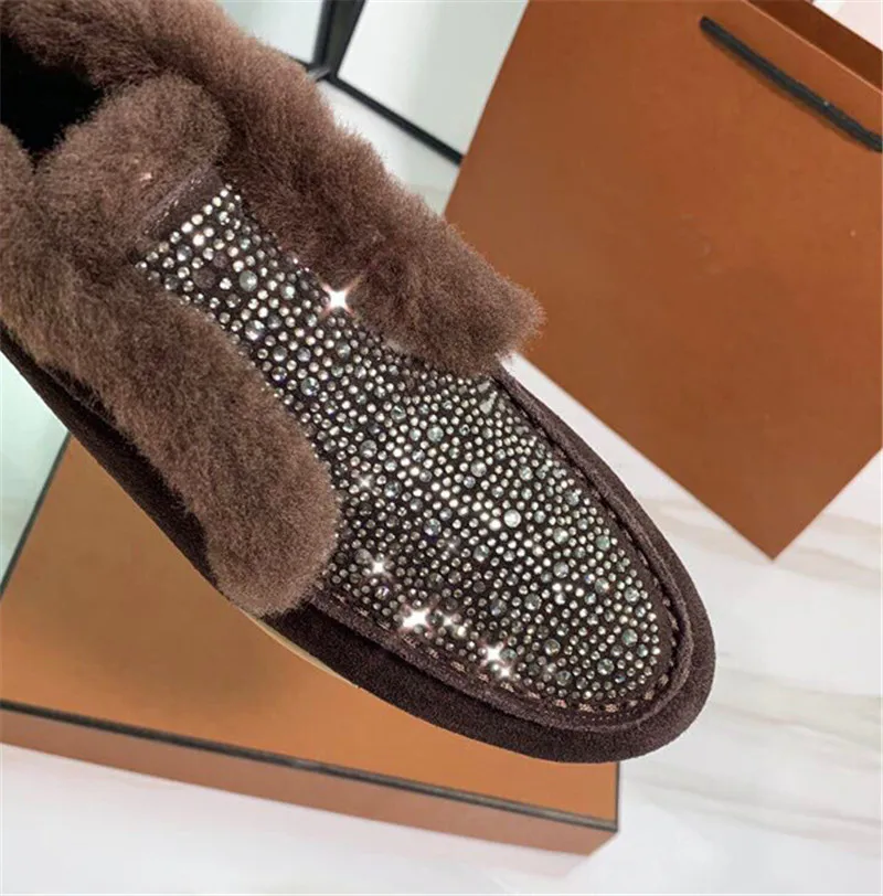 

2020 Winter Warm Wool Women Loafer Shoes High Quality Designer Fur Round Toe High-top Flats Shoes Female Casual Walk Shoes