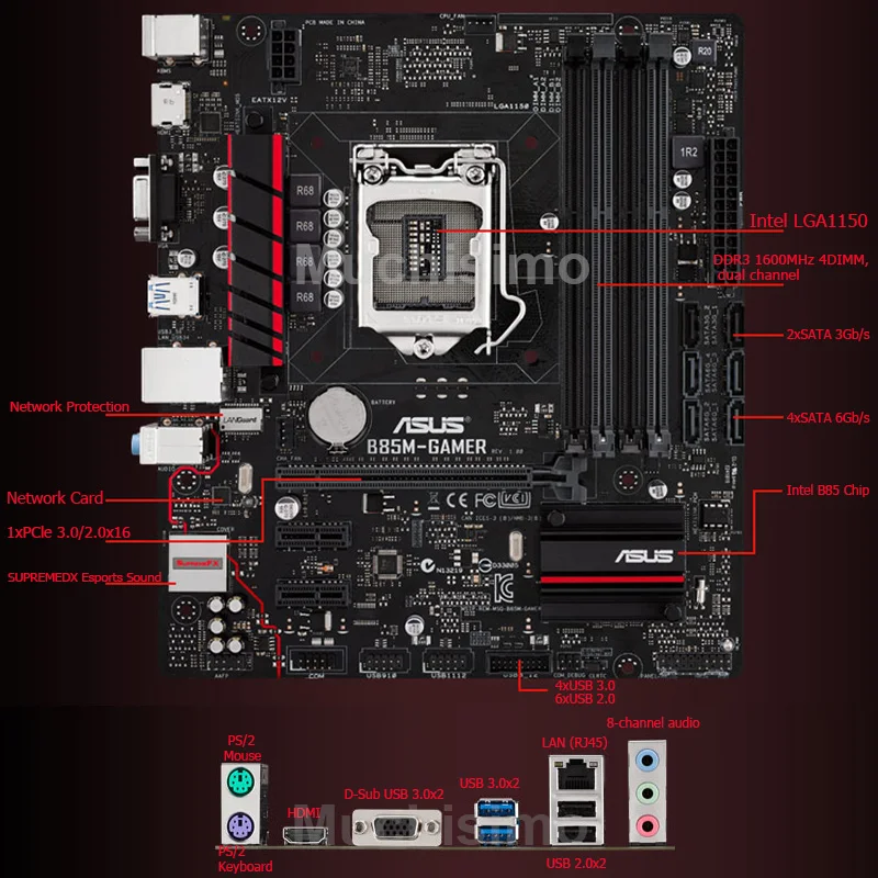 LGA 1150 DDR3 оригинальная материнская плата для ноутбука Asus B85M GAMER i7 i5 i3 32 Гб SATA3 USB2.0 USB3.0