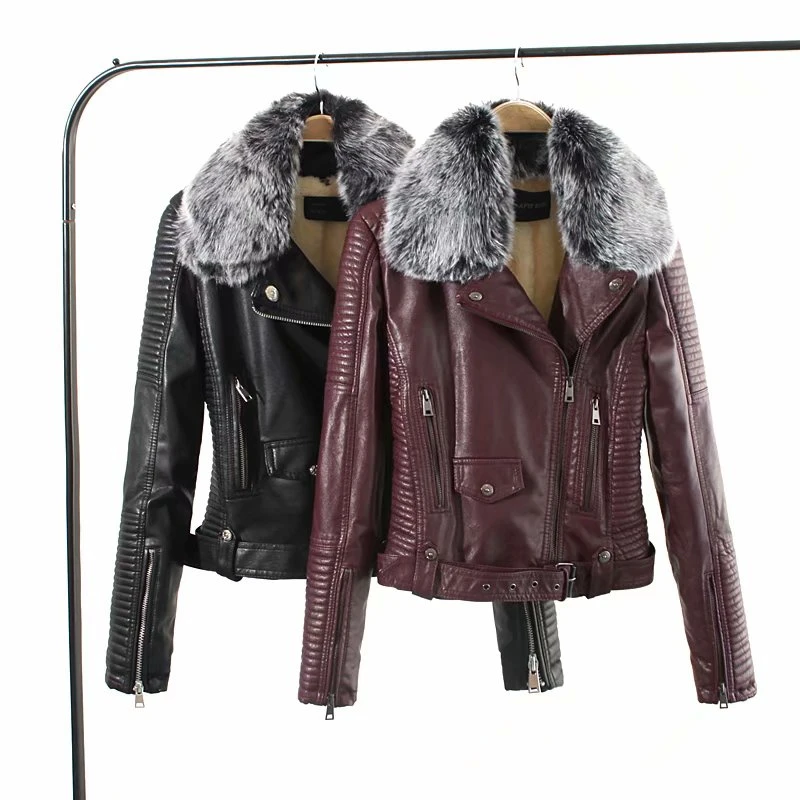 

New New women zipper outerwear with soft collar Pop cool new lady faux lamb wool fur jacket moto female chic sashes suits