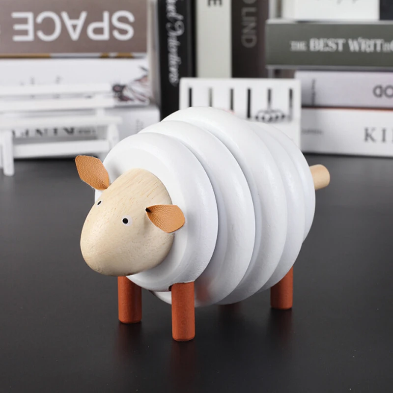 Деревянные детские игрушки блоки существ милые Мультяшные Овцы на шнурке