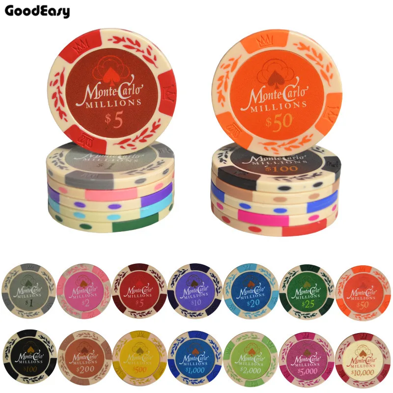 

25Pcs/lot Monte Carlo Wheat Dollar Poker Chip Casino Coins Texas Poker Chips Sets Black Jack Poker Board Game Poker Club