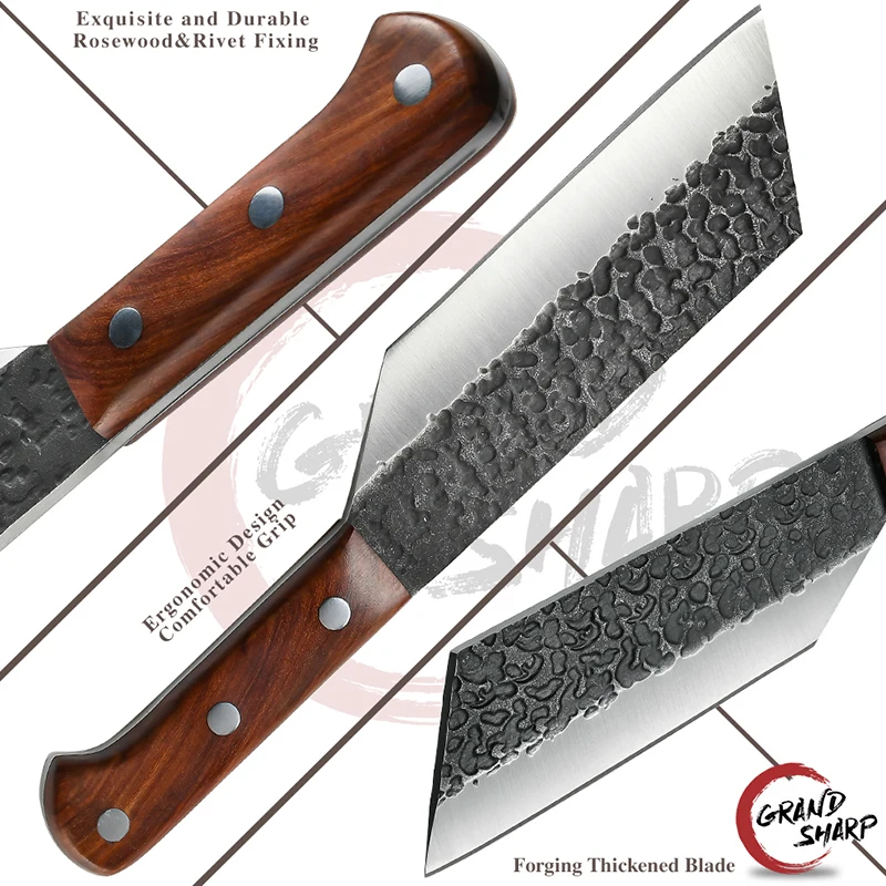 

5.5 Inch Handmade Kitchen Knife Chinese Forged Steel Boning Knife Outdoor Camping Slicing Cleaver Butcher Knives GRANDSHARP