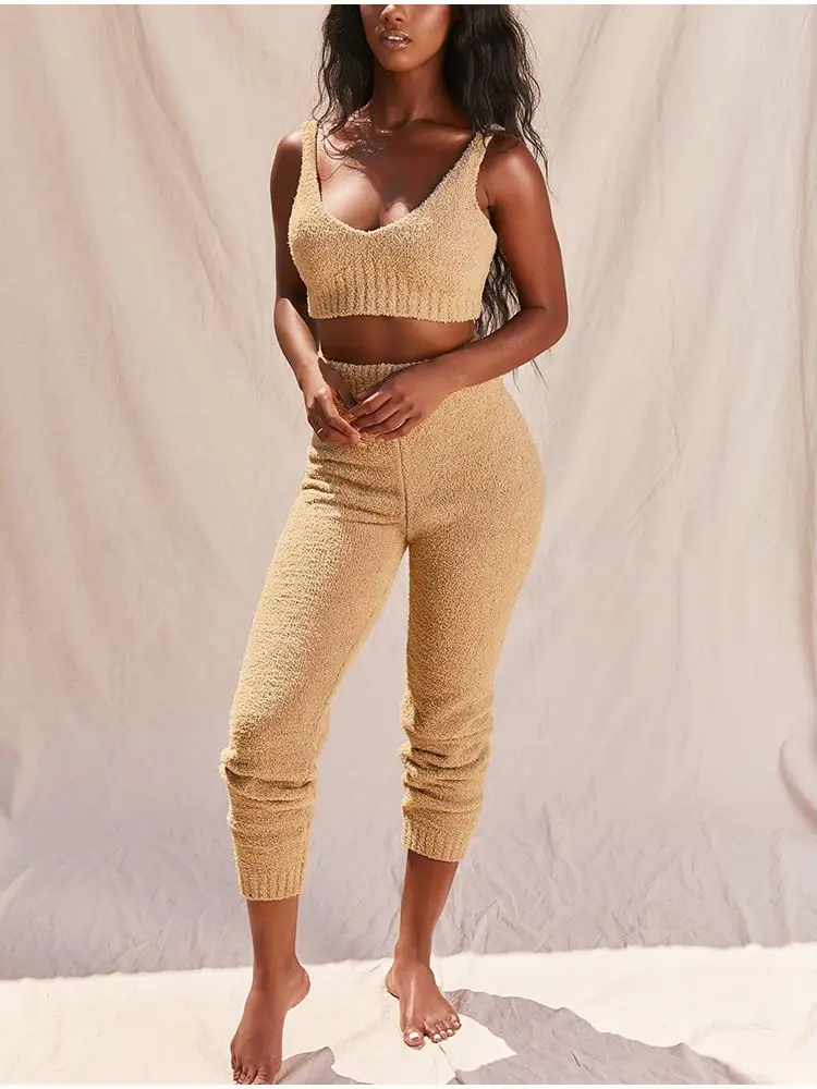 2020 пушистая Домашняя одежда Женский пикантный меховой костюм из 2 предметов