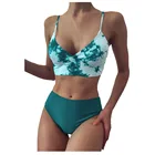 Новый женский купальник, сексуальный модный зеленый цвет, Бандажное бикини с принтом тай-дай, купальник пуш-ап, пляжная одежда