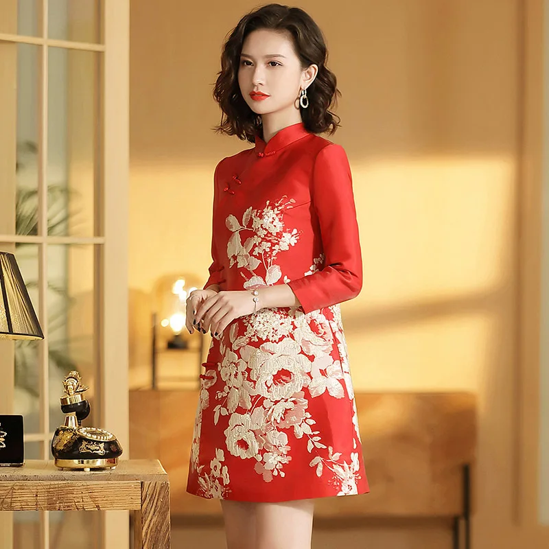 Новое современное розовое красное женское платье qipao в китайском стиле для