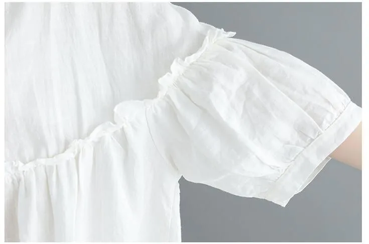 Женское винтажное платье с коротким рукавом круглым вырезом и воланом | Женская