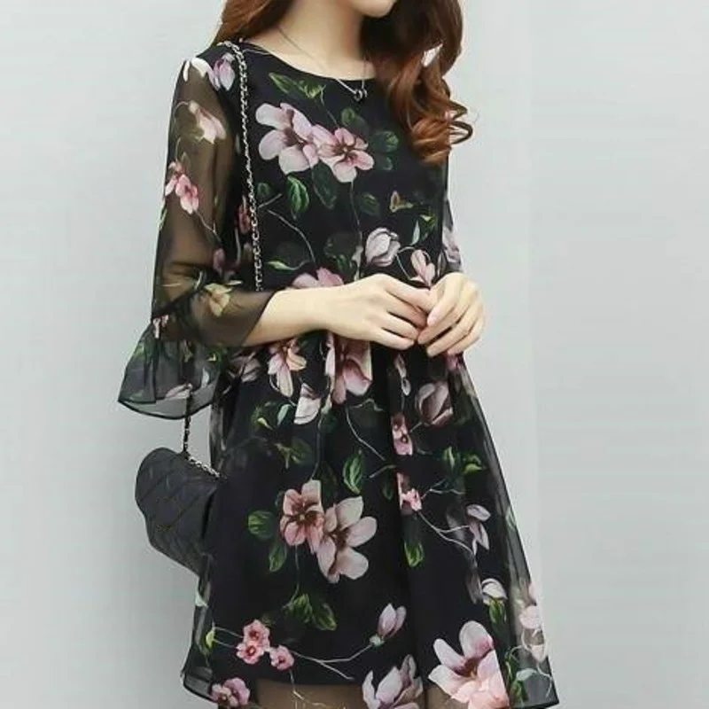 LIBERJOG женские шифоновые платья весна-лето с цветочным принтом милое короткое