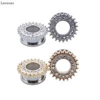 leosoxs 2pcs stainless steel crystal ear plugs tunnels ear expander piercing ear gauges earrings piercing body jewelry