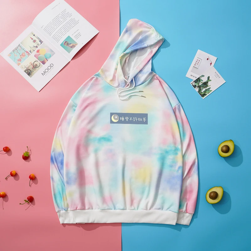 

Harajuku Hoodies Women Autumn Spring New Sudaderas Tops Loose Fashion Tie Dyed Sweastshirt Casual Funny Characters Print Clothes