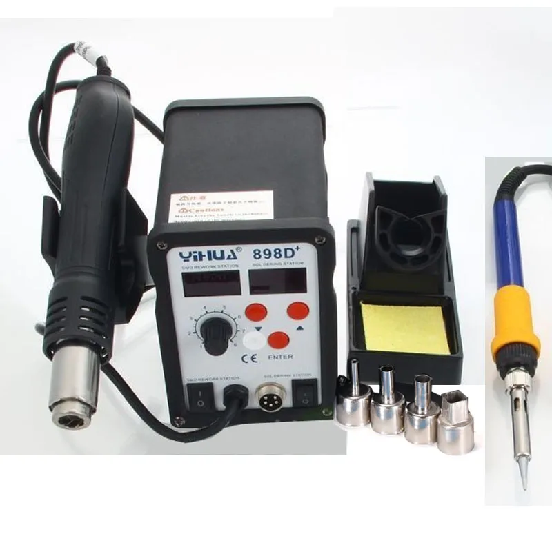 

Паяльная станция YIHUA SMD 2 в 1, 220 В, 898D-plus, пайка и Распайка горячим воздухом, бессвинцовая