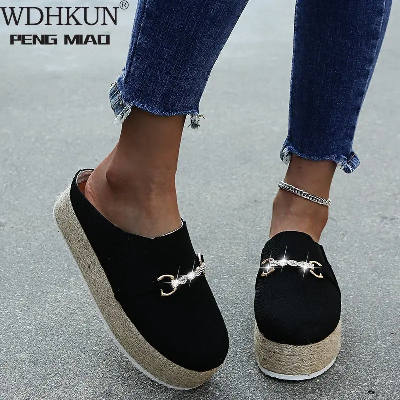 

Fashion Women Thick Bottom Flats Espadrilles Platform Shoes Lazy Loafers Sneakers Autumn Ladies Slip on Canvas Casual Shoes 2021
