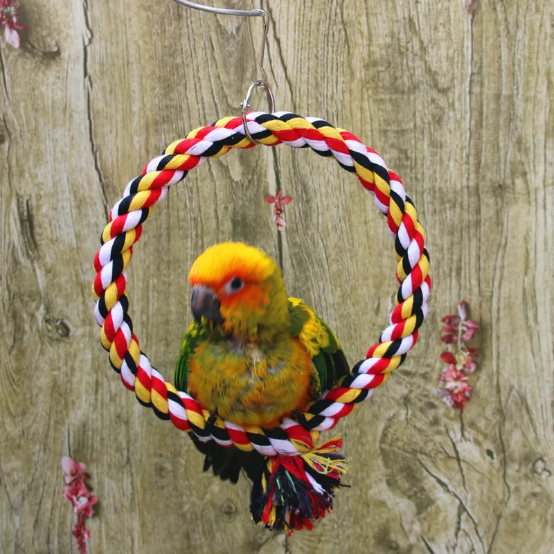 

Pet toy birds toys round circle rings climbing ring cotton rope toys bite cotton rope swing parrot toy