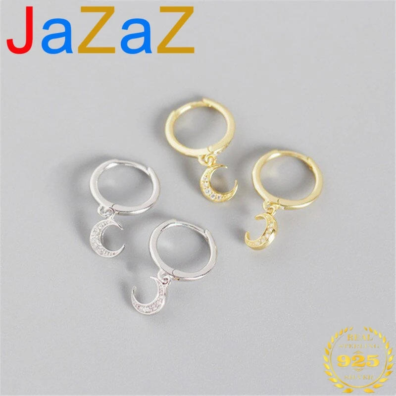 

a00295 Minimalist Pave Zircon Moon Studs Earrings for Women Real 100% 925 Sterling Silver Jewelry Party Accessories Gift