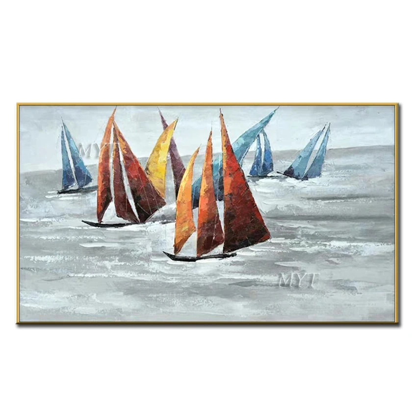 

A Lot Of Sailboats Beautiful Oil Painting Abstract Handpainted Modern High Quality Unframed On Canvas Wall Art Home Decoration