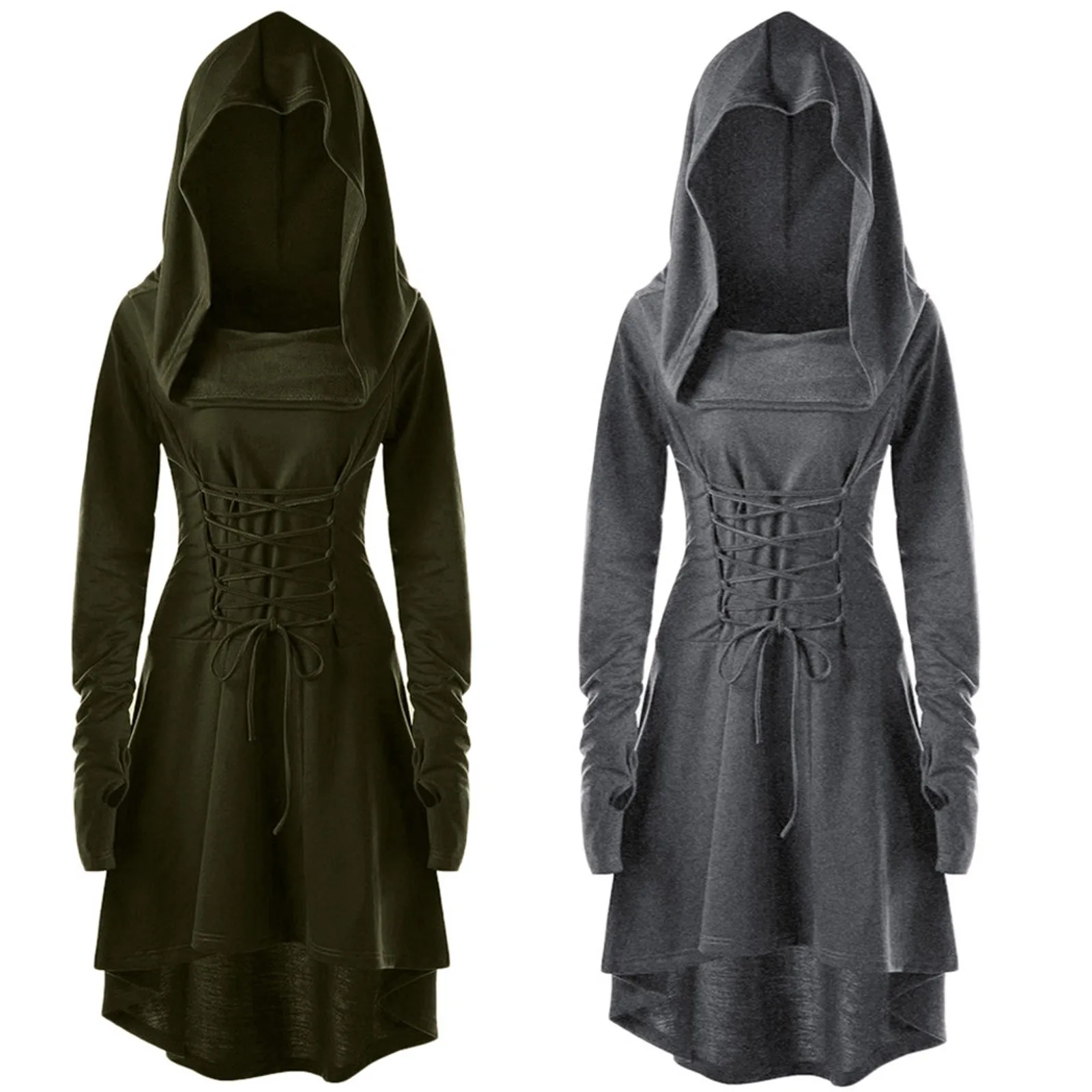 Женское винтажное платье с капюшоном черное завязкой длинное Бандажное