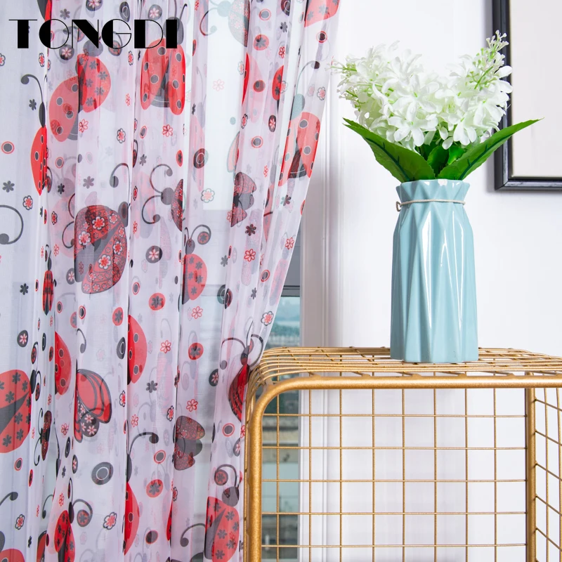 Белая Тюлевая занавеска TONGDI с принтом элегантное милое мультяшное прозрачное