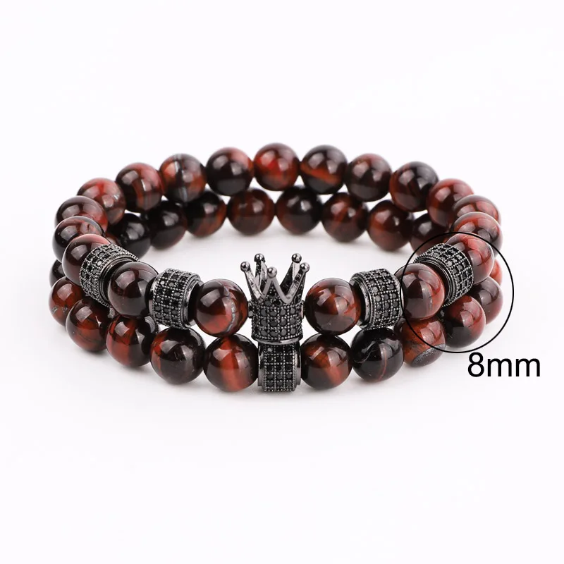 Модные мужские ювелирные изделия браслет CZ Pave Корона натуральный тигровый глаз