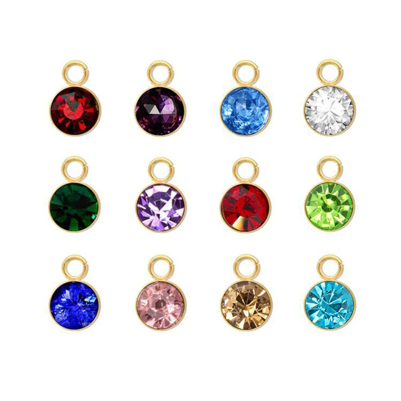 

12pcs Good Quality Gold Color Stainless Steel Birthstone DIY Birthday Stones 12 Months 6*9mm Charms Pendants