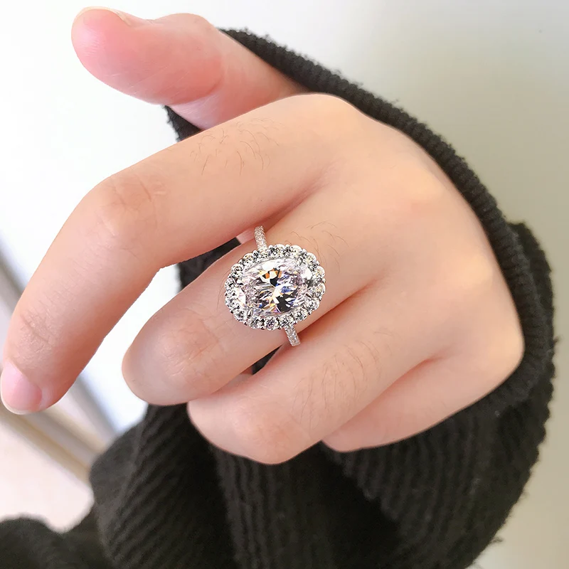

100% 925 Sterling Silver 8*12MM Oval Cut Pink Sapphire Citrine Created Moissanite Engagement Women Rings Fine Jewelry Gift