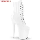 Туфли на шпильке 20 см с лакированной подошвой, 8 дюймовые ботинки для выступлений в ночном клубе, круглый носок, застежка-молния, яркие ботильоны