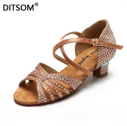 Детская обувь для латинских танцев с украшением девочек 4 5 см средний каблук