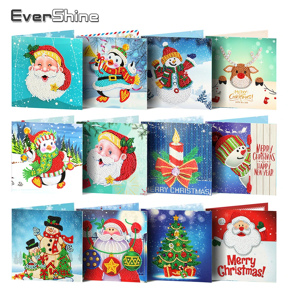 

EverShine Diamond Painting Christmas Cards Diamond Embroidery Santa Claus Postcards Diamond Mosaic Holiday Gift Bead Picture Kit