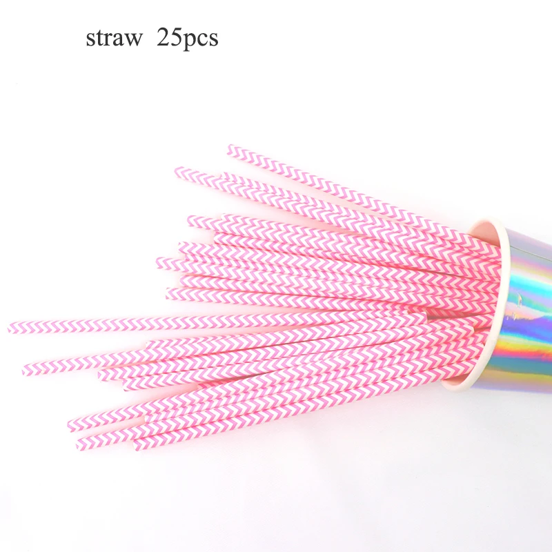 straw silver 25pcs Кактус лама вечерние скатерти одноразовая посуда Альпака бумажные тарелки и стаканы дети день рождения, детский душ вечерние украшения - Цвет: straw silver 25pcs