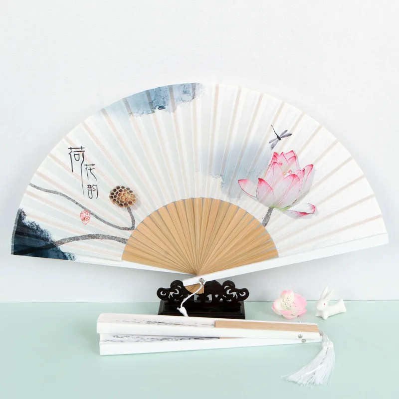 

Summer Lotus Fan Ink Painting Chinese Style Classical Folding Fan Exquisite Elegance Handheld Mini Portable Fan Folding Hand Fan