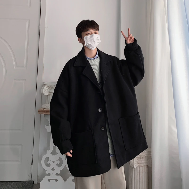 

Winter Plus Cotton Thick Woolen Coat Men's Warm Fashion Oversized Woolen Coat Men Korean Loose Casual Woolen Coat Mens Overcoat