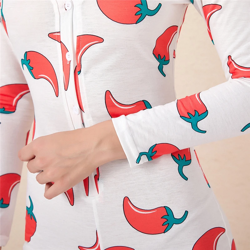 

2020 New Ladies Jumpsuit long-sleeved Deep V-neck Cute Printed Buttons Slim Fit Jumpsuit Fashion Home Ladies Jumpsuit