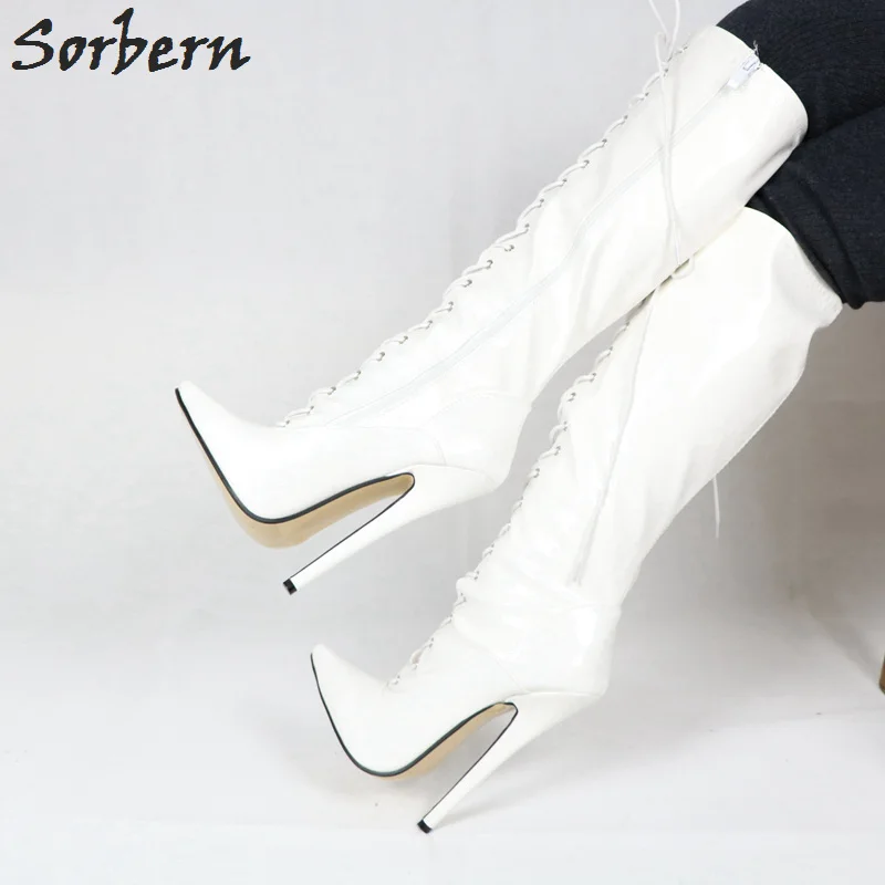 Sorbern Очаровательные женские сапоги высотой до колена размера плюс на шнуровке