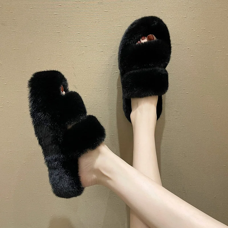 Fashion Lady winter slipper Large high-heeled thick bottomed wool slippers for women to wear outside in winter 35-41