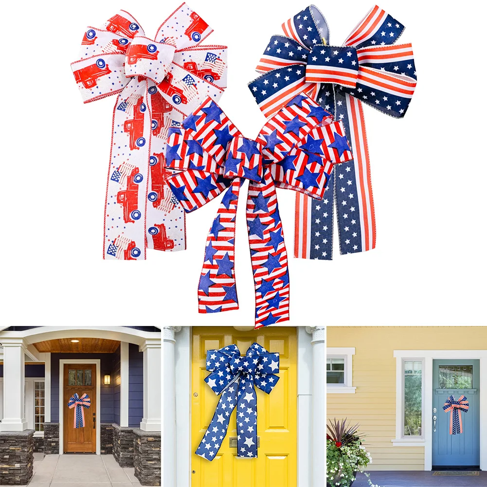 

Independence Day Large Patriotic Wreath Imitation Hemp Ribbon Bow Pendant Decor