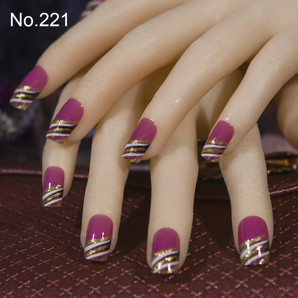 Модные накладные ногти 24 шт./компл. 10 размеров полное покрытие во французском