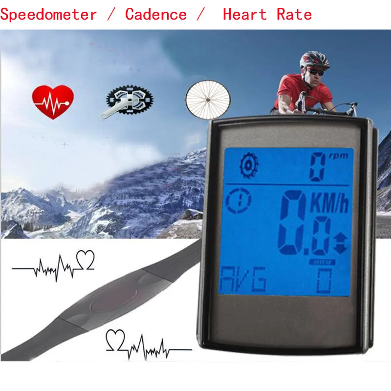 

Wireless Bicycle Computer LCD Display Bike Odometer Speedometer Cadence Heart Rate 2 In 1 / 3 in 1 Cycling Computer Monitor