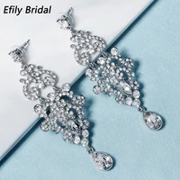 efily fashion rhinestone earrings for women accessories 2021 luxury silver color crystal long drop earring party jewelry gifts