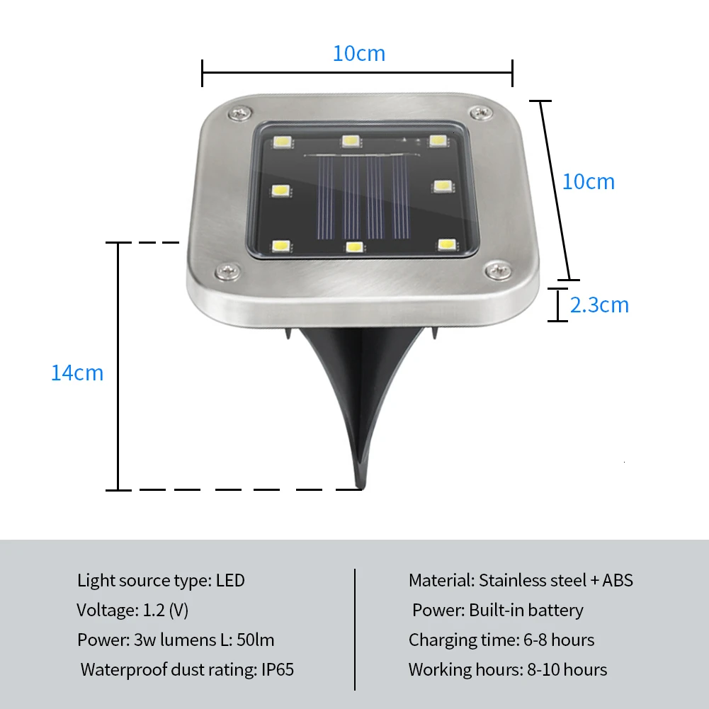 Новый 8 светодиодный светильник на солнечной батарее под землёй солнечный